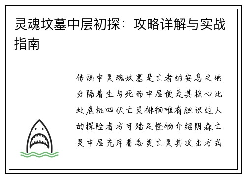 灵魂坟墓中层初探：攻略详解与实战指南