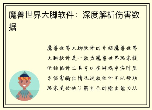 魔兽世界大脚软件：深度解析伤害数据